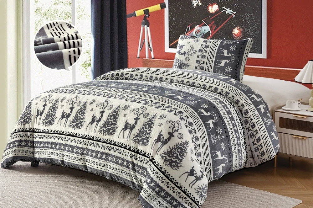  TOTÁLNY MASAKR CIEN - OBLIEČKY MIKROPLYŠ NA 2 POSTELE 70x90/140x200cm - WINTER - GRAY + PROSTIERADLO ZADARMO -