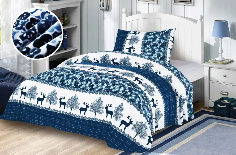  TOTÁLNÍ MASAKR CEN !  POVLEČENÍ MIKROPLYŠ NA 2 POSTELE 70x90/140x200cm - JELENI MODRÉ + PROSTĚRADLO ZDARMA !