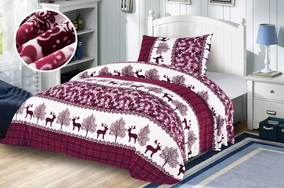  TOTÁLNY MASAKR CIEN - OBLIEČKY MIKROPLYŠ NA 2 POSTELE 70x90/140x200cm - JELENI VÍNOVÉ + PROSTIERADLO ZADARMO -