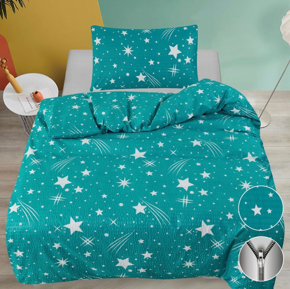 TOTÁLNÍ MASAKR CEN ! KREPOVÉ POVLEČENÍ  140x200/70x90cm - KOMETKY TYRKYS 