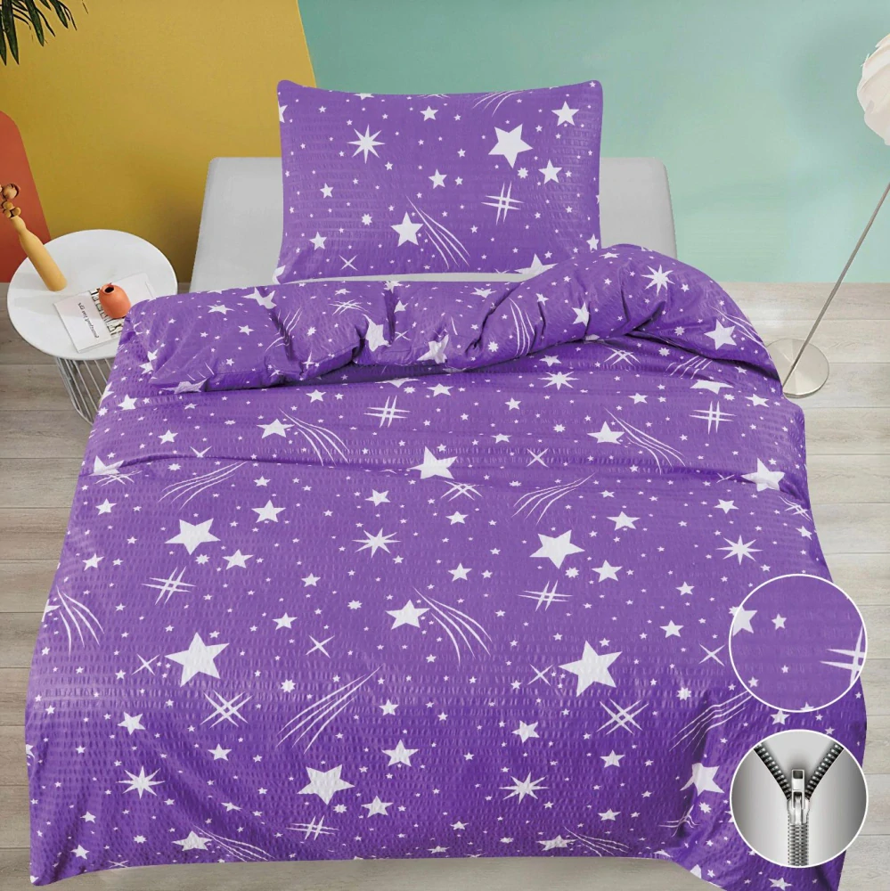 TOTÁLNÍ MASAKR CEN ! KREPOVÉ POVLEČENÍ  140x200/70x90cm - KOMETKY FIALOVÉ