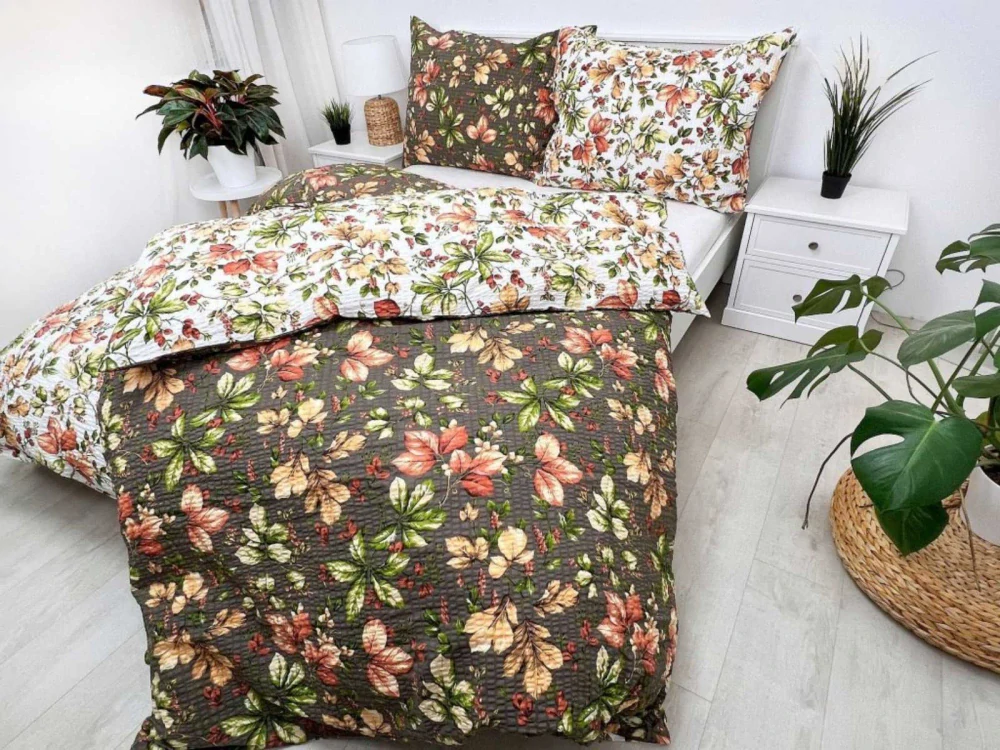 LUXUSNÍ prodloužené OBOUSTRANNÉ KREPOVÉ POVLEČENÍ 140x220/70x90 - PODZIM