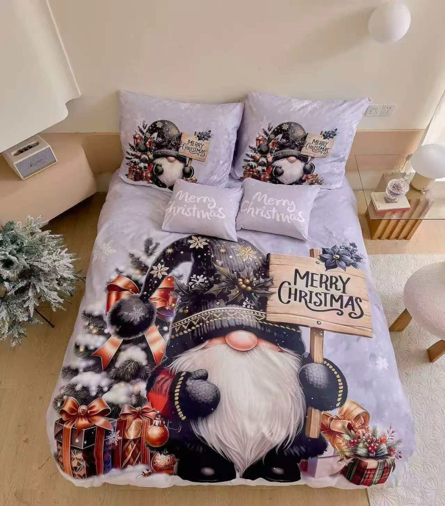  TOTÁLNY MASAKR CIEN - Sada vianočných Bavlnených obliečok na Francúzsku prikrývku 200x220/70x90 cm – s 3D efektom , MERRY CHRISTMAS VIANOČNÝ ŠKRÍTOK ČIERNY + prestieradlo ZADARMO- 