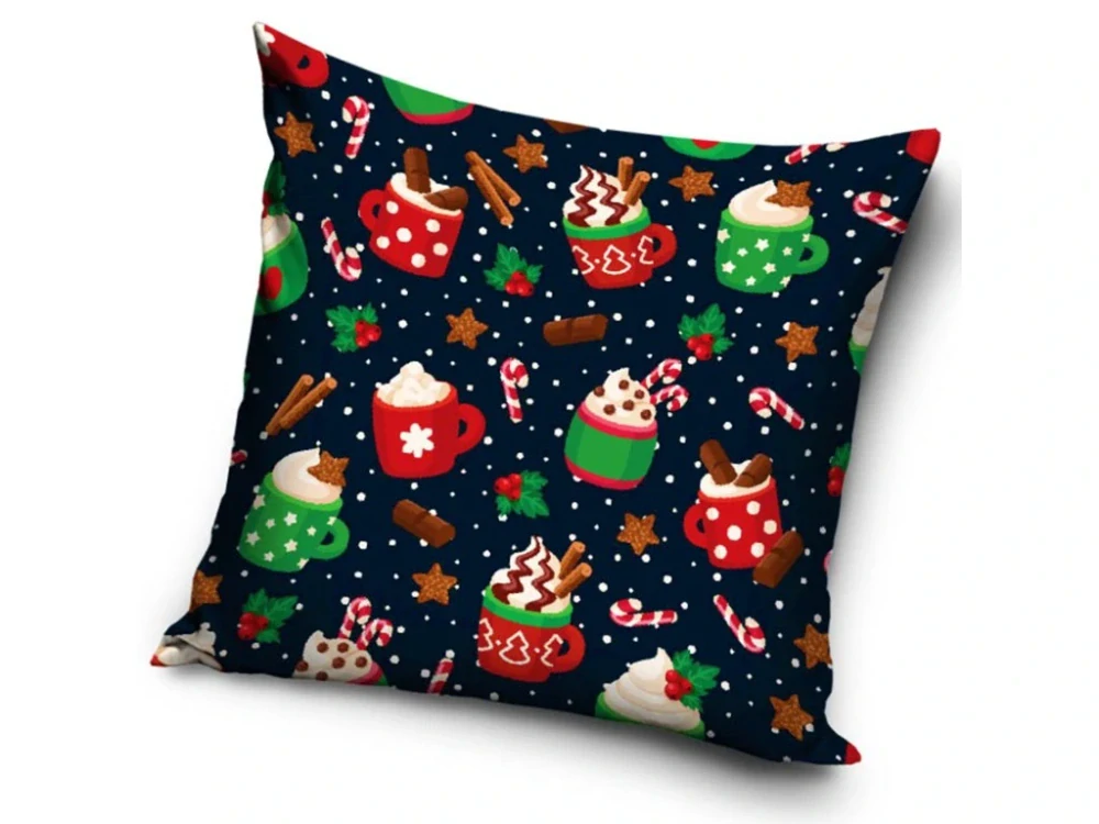 Vánoční Sametový dekorační polštářek Vánoce Hrníčky 40x40 cm
