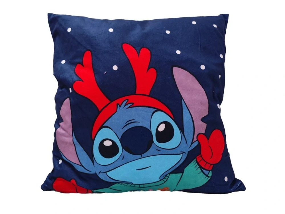 Vianočné Zamatový dekoračný vankúšik Vianoce LILO A STITCH - Sobík 40x40 cm
