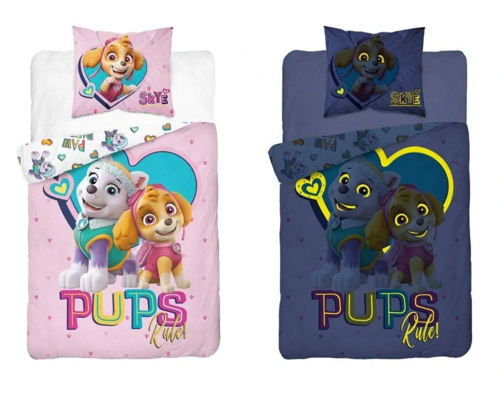 Svietiace obliečky PAW PATROL PUPS – obojstranné, 100% bavlna 140×200 / 70×80 cm (NOVINKA 2026)