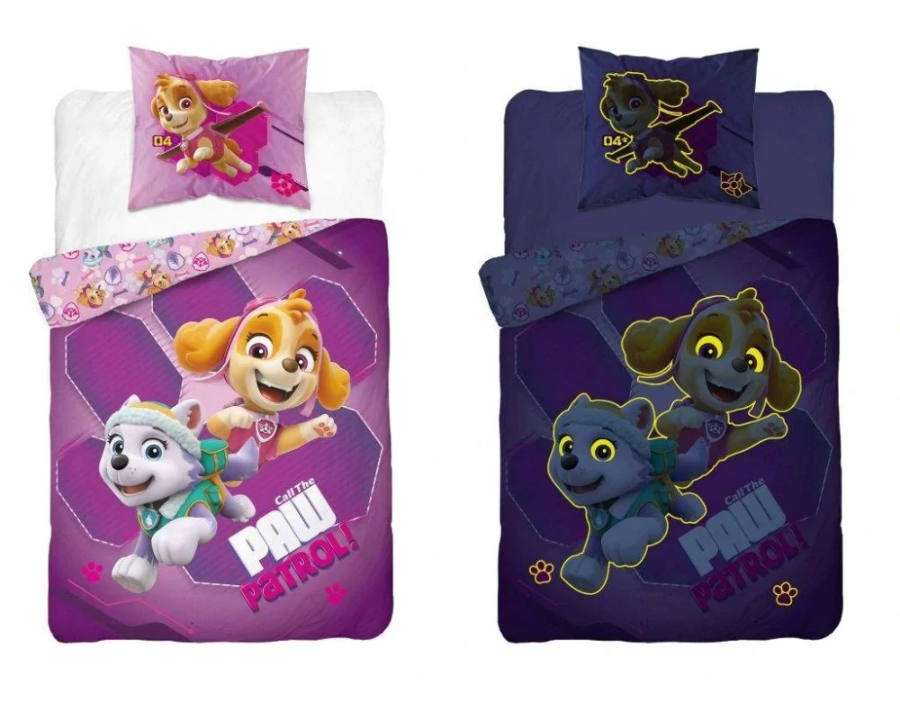 Svietiace obliečky PAW PATROL – obojstranné, 100% bavlna 140×200 / 70×80 cm (NOVINKA 2025)