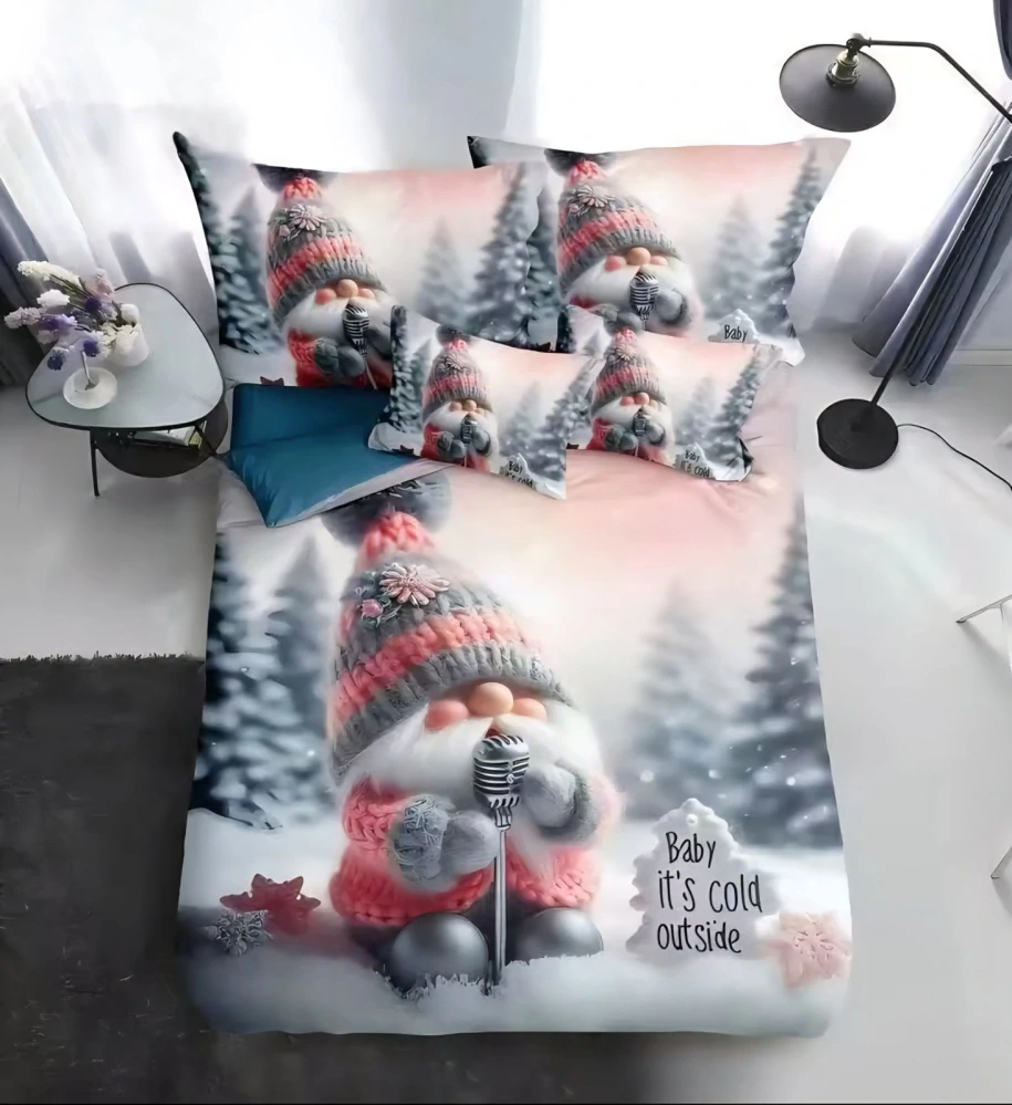 TOTÁLNÍ MASAKR CEN ! Bavlněná vánoční sada povlečení s 3D efektem 140x200/70x90 cm - VÁNOCE - MERRY CHRISTMAS Skřítek s mikrofonem 140x200/70x90cm + POVLAK POLŠTÁŘEK ZDARMA !