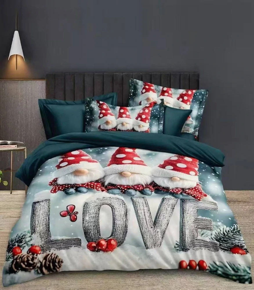  TOTÁLNY MASAKR CIEN - Bavlnená vianočná sada obliečky s 3D efektom 140x200/70x90 cm - VIANOCE - MERRY CHRISTMAS Škriatkovia Love 140x200/70x90cm + POVLAK VANKÚŠIK ZADARMO -