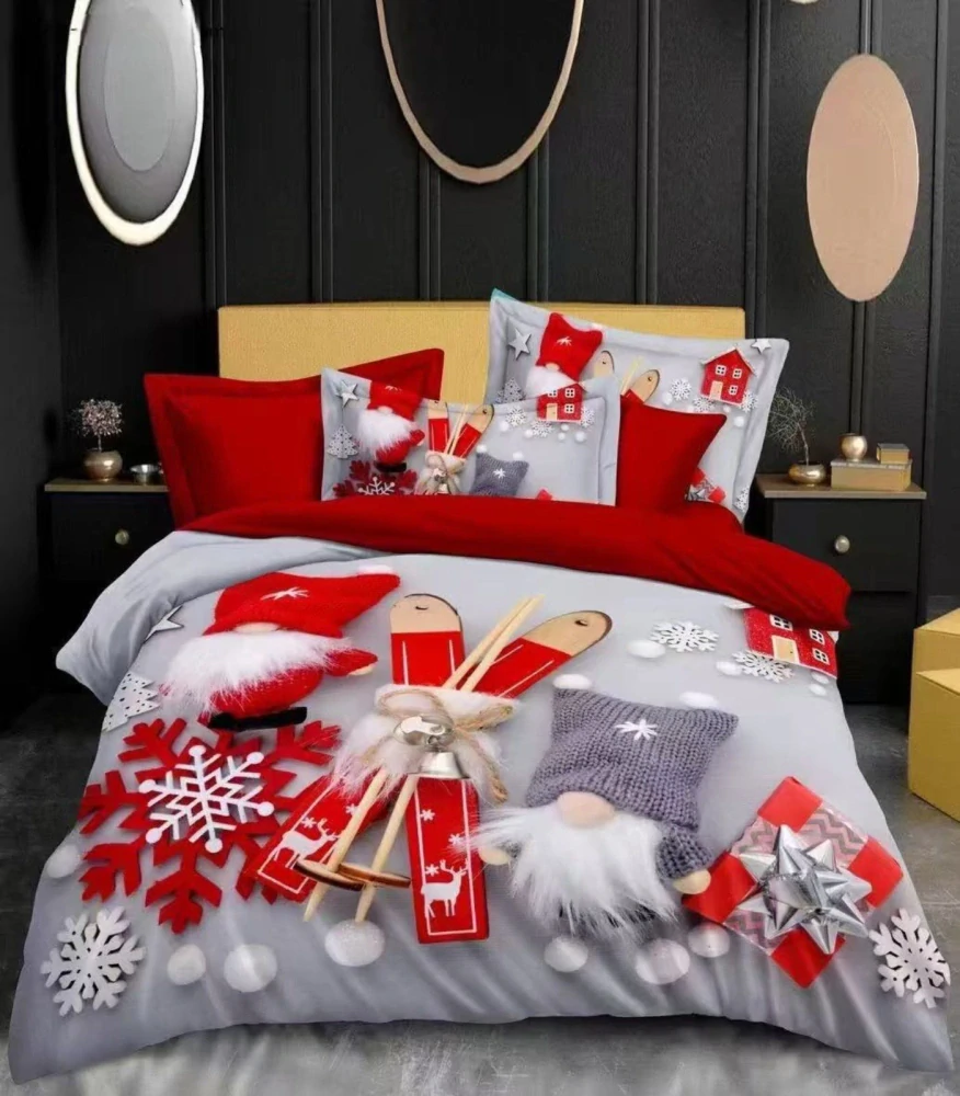  TOTÁLNY MASAKR CIEN - Bavlnená vianočná sada obliečky s 3D efektom 140x200/70x90 cm - VIANOCE - MERRY CHRISTMAS Lyže 140x200/70x90cm + POVLAK VANKÚŠIK ZADARMO -