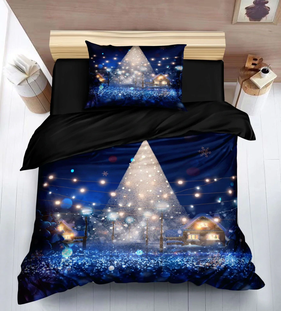  TOTÁLNY MASAKR CIEN - Vianočná sada obliečok s 3D efektom 140x200/70x90 cm - VIANOCE - MERRY CHRISTMAS Stromček Modré 