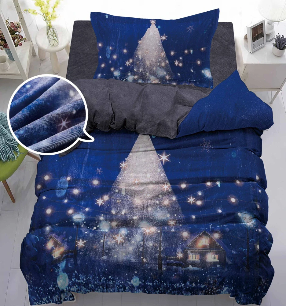  TOTÁLNÍ MASAKR CEN !  Mikroplyšové povlečení s 3D efektem – Vánoční motiv Stromeček modrý 140x200/70x90 cm