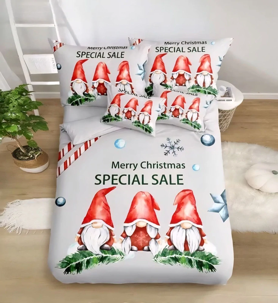 TOTÁLNÍ MASAKR CEN ! Bavlněná vánoční sada povlečení s 3D efektem 140x200/70x90 cm - VÁNOCE - MERRY CHRISTMAS Skřítci speciál 140x200/70x90cm + POVLAK POLŠTÁŘEK ZDARMA !