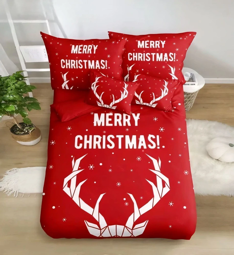  TOTÁLNÍ MASAKR CEN !  Bavlněná vánoční sada povlečení s 3D efektem 140x200/70x90 cm - VÁNOCE - MERRY CHRISTMAS Jelen parohy 140x200/70x90cm + POVLAK  POLŠTÁŘEK ZDARMA !