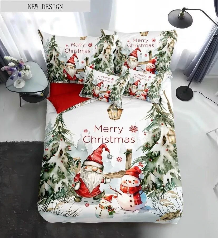  TOTÁLNÍ MASAKR CEN !  Bavlněná vánoční sada povlečení s 3D efektem 140x200/70x90 cm - VÁNOCE - MERRY CHRISTMAS Skřítek a sněhulák 140x200/70x90cm + POVLAK  POLŠTÁŘEK ZDARMA !