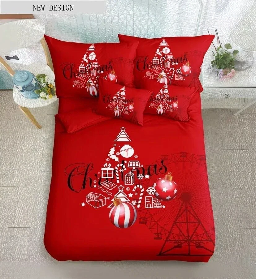  TOTÁLNÍ MASAKR CEN !  Bavlněná vánoční sada povlečení s 3D efektem 140x200/70x90 cm - VÁNOCE - MERRY CHRISTMAS Vánoční stromeček červené 140x200/70x90cm + POVLAK  POLŠTÁŘEK ZDARMA !