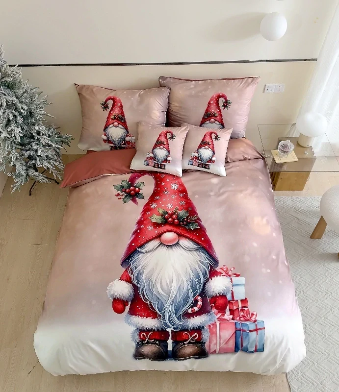  TOTÁLNY MASAKR CIEN - Bavlnená vianočná sada obliečky s 3D efektom 140x200/70x90 cm - VIANOCE - MERRY CHRISTMAS Červený Škriatok 140x200/70x90cm + POVLAK VANKÚŠIK ZADARMO -