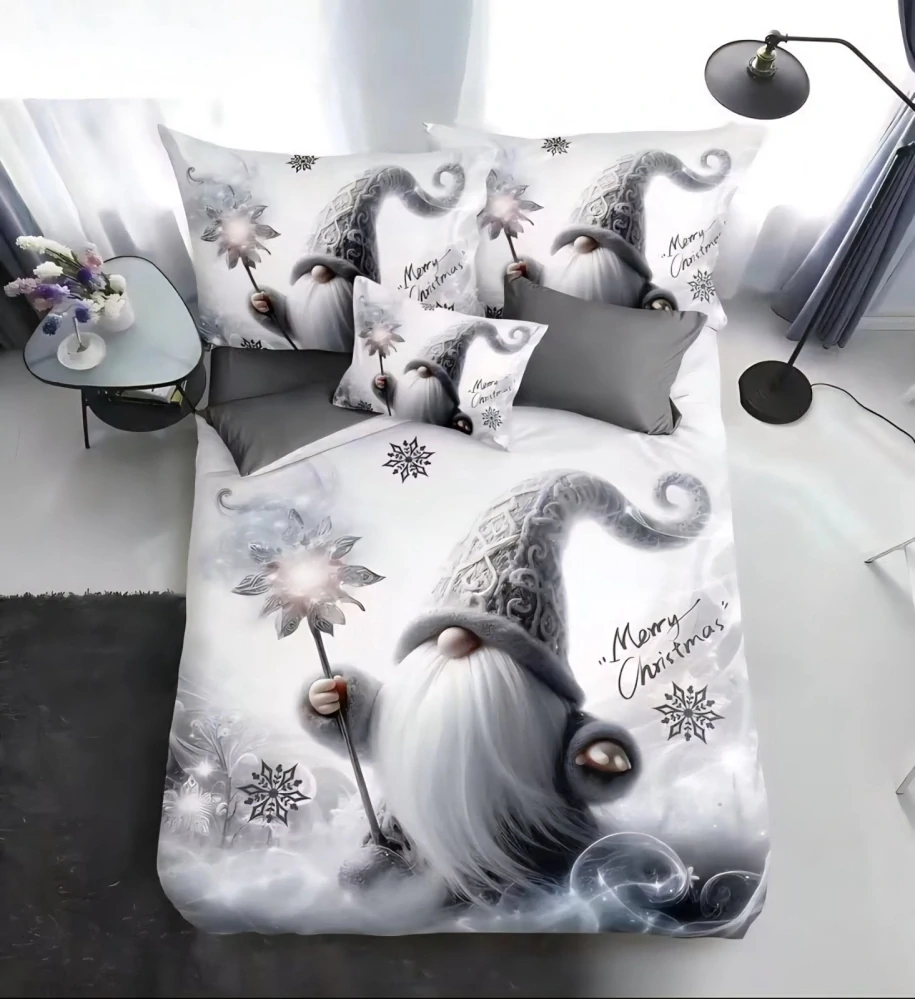  TOTÁLNÍ MASAKR CEN!  Sada vánočního bavlněného povlečení s 3D efektem pro 2 postele 140x200/70x90 cm – VÁNOCE / MERRY CHRISTMAS - Kouzelný Skřítek + PROSTĚRADLO ZDARMA !