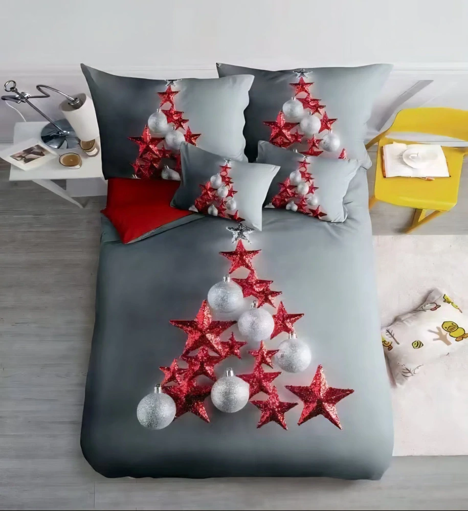 TOTÁLNY MASAKR CEN- Sada vianočných bavlnených obliečok s 3D efektom pre 2 postele 140x200/70x90 cm - VIANOCE / MERRY CHRISTMAS - Stromček z ozdôb + PROSTIERADLO ZADARMO -