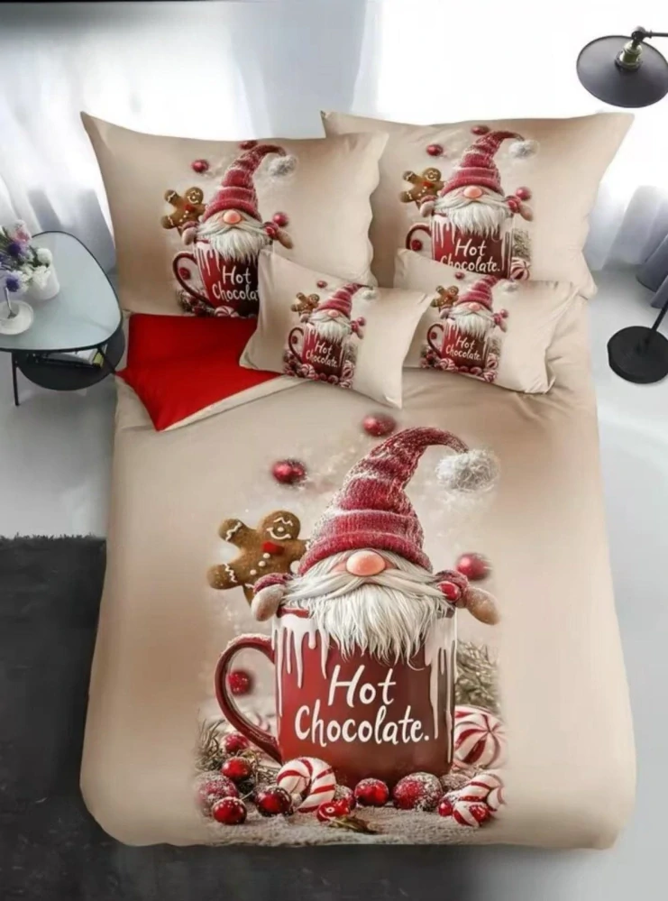 TOTÁLNY MASAKR CEN- Sada vianočných bavlnených obliečok s 3D efektom pre 2 postele 140x200/70x90 cm - VIANOCE / MERRY CHRISTMAS - Škriatok s čokoládou + PROSTIERADLO ZADARMO -
