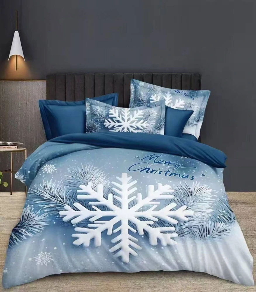 TOTÁLNÍ MASAKR CEN! Sada vánočního bavlněného povlečení s 3D efektem pro 2 postele 140x200/70x90 cm – VÁNOCE / MERRY CHRISTMAS - Sněhová Vločka + PROSTĚRADLO ZDARMA !