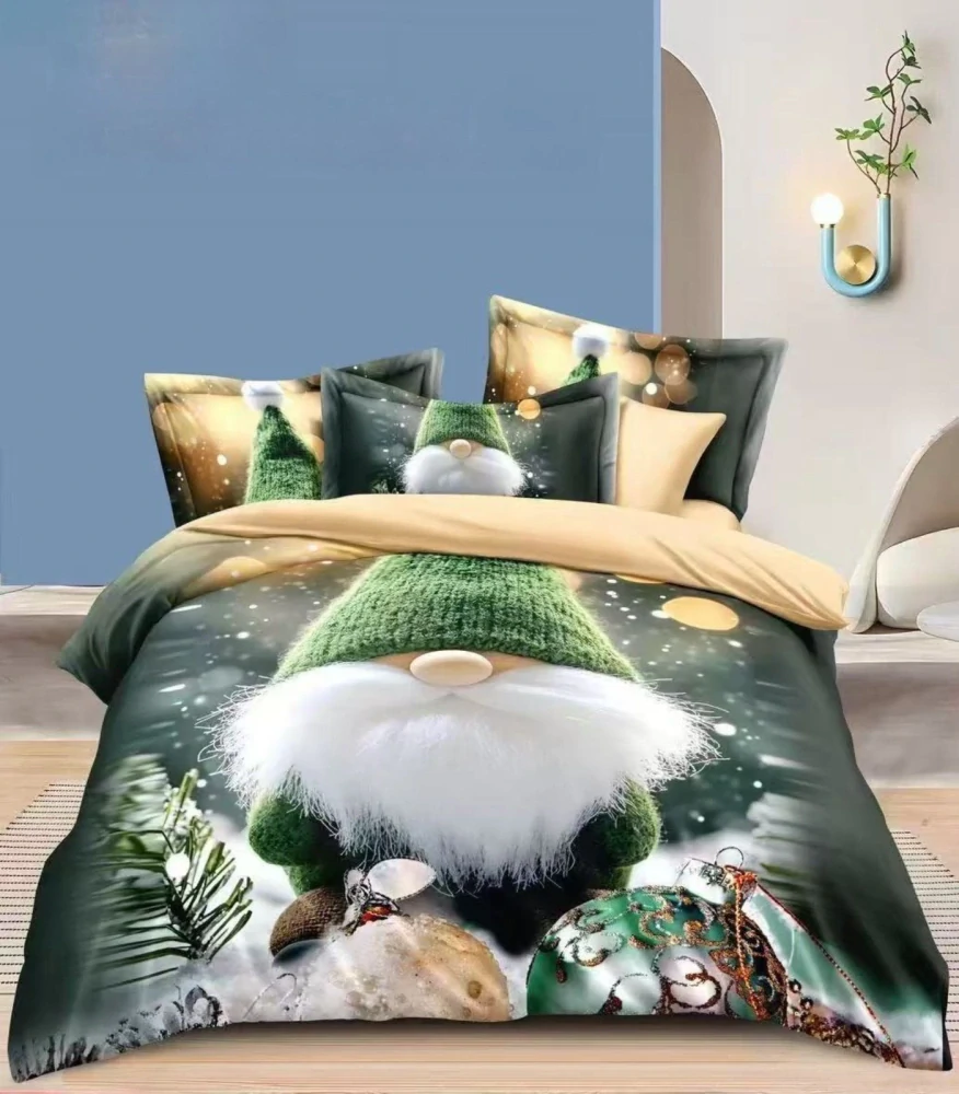 TOTÁLNÍ MASAKR CEN! Sada vánočního bavlněného povlečení s 3D efektem pro 2 postele 140x200/70x90 cm – VÁNOCE / MERRY CHRISTMAS - Zelený Skřítek + PROSTĚRADLO ZDARMA !