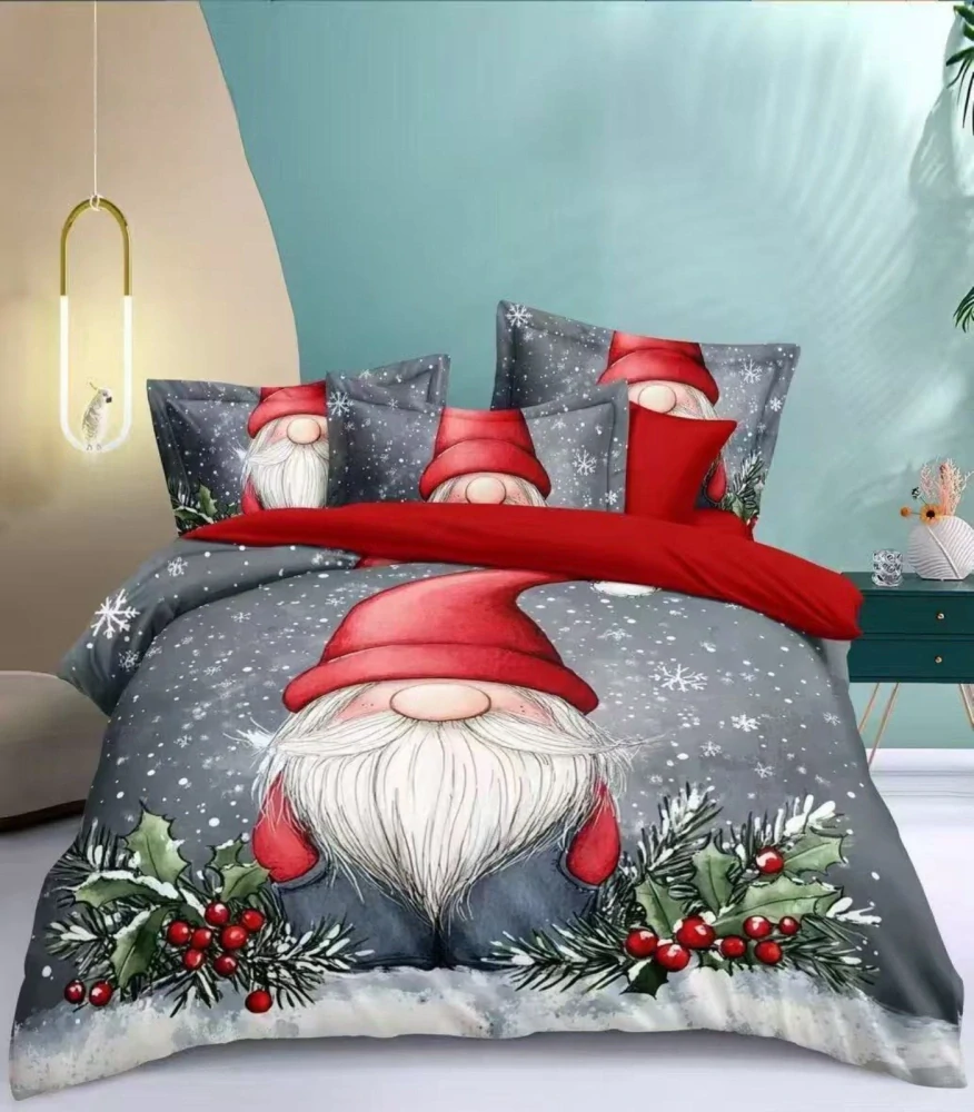  TOTÁLNÍ MASAKR CEN!  Sada vánočního bavlněného povlečení s 3D efektem pro 2 postele 140x200/70x90 cm – VÁNOCE / MERRY CHRISTMAS - Skřítek a vločky + PROSTĚRADLO ZDARMA !