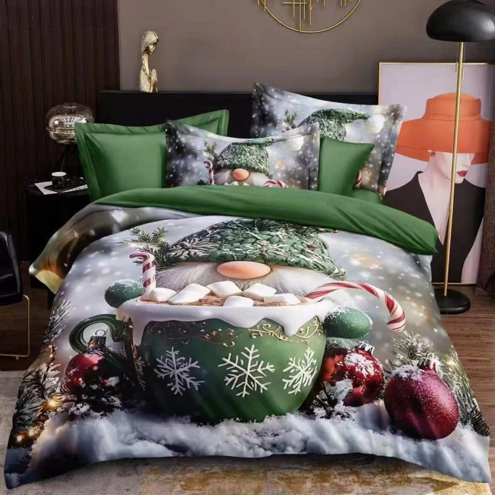 NOVINKA 2026! Sada BAVLNĚNÉHO POVLEČENÍ s 3D efektem 100% BAVLNA – VÁNOCE MERRY CHRISTMAS 140×200/70×90 cm – SKŘÍTEK S HRNÍČKEM + PROSTĚRADLO ZDARMA!