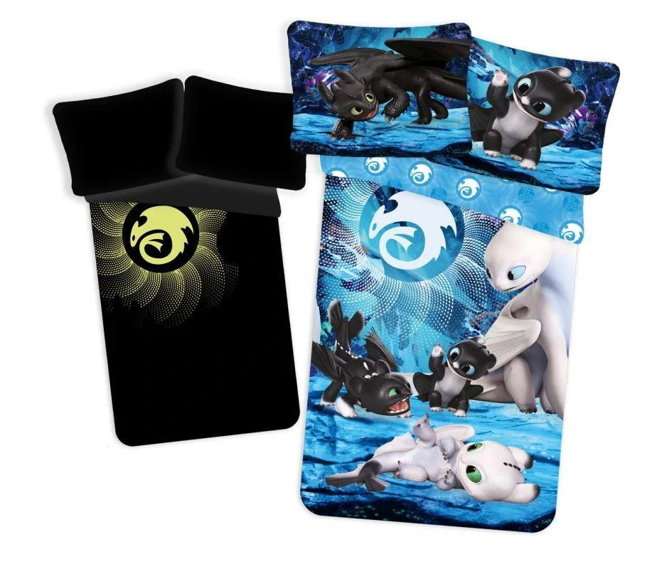 Svietiace obliečky AKO VYCVIČIŤ DRAKA – obojstranné, 100% bavlna 140×200 / 70×90 cm (NOVINKA 2026)