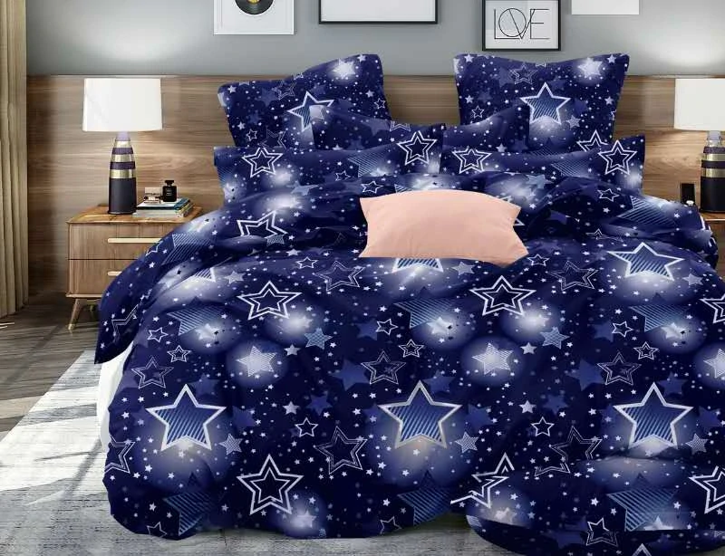 TOTÁLNÍ MASAKR CEN! Vánoční bavlněné povlečení 140x200/70x90cm 3D potiskem „Blýskavé hvězdičky modré“ – sada pro 2 postele s prostěradlem zdarma !