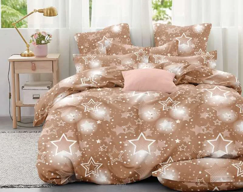  TOTÁLNY MASAKR CEN- Vianočné bavlnené obliečky 140x200/70x90cm s 3D potlačou "Blýskavé hviezdičky hnedé" - sada pre 2 postele s prestieradlom zadarmo -
