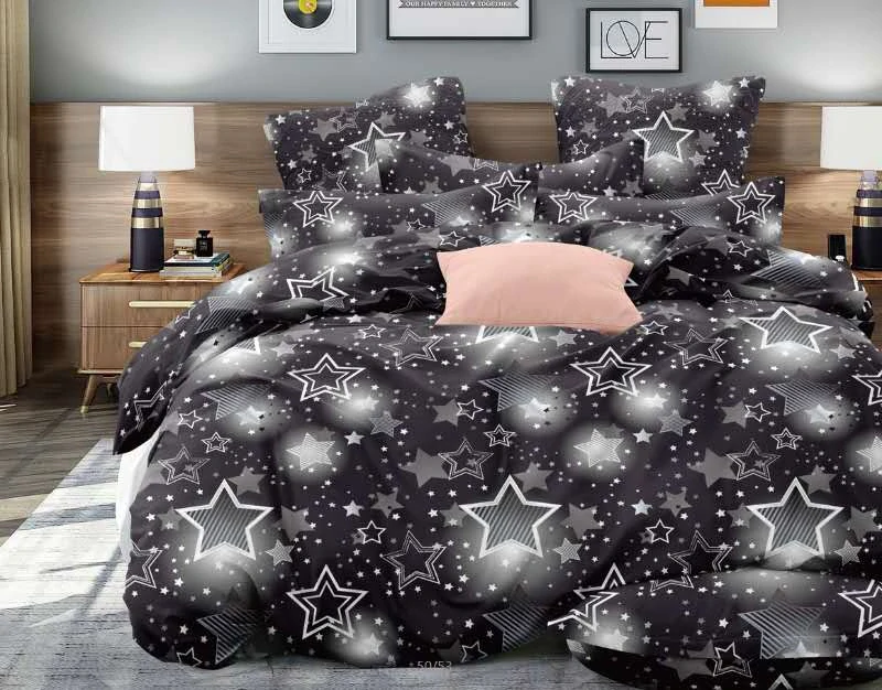  TOTÁLNY MASAKR CEN- Vianočné bavlnené obliečky 140x200/70x90cm s 3D potlačou "Blýskavé hviezdičky čierne" - sada pre 2 postele s prestieradlom zadarmo -