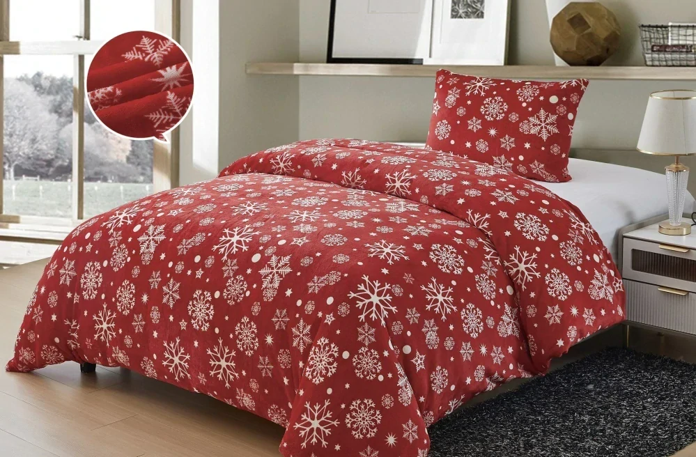 TOTÁLNY MASAKR CIEN - OBLIEČKY MIKROPLYŠ 70x90/140x200cm - VLOČKY ČERVENÉ