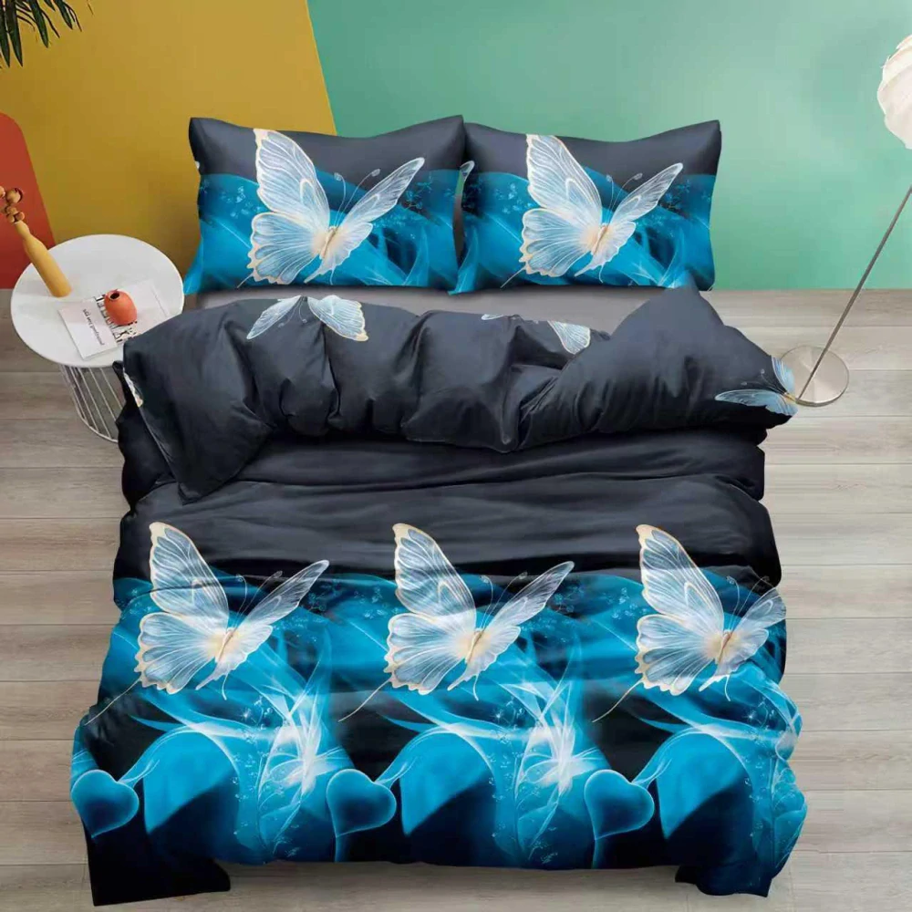 NOVINKA 2026! EXKLUZIVNÍ OBOUSTRANNÉ BAVLNĚNÉ POVLEČENÍ NA FRANCOUZSKOU PŘIKRÝVKU 200x220 / 70x90cm - AZUROVÝ MOTÝLCI 