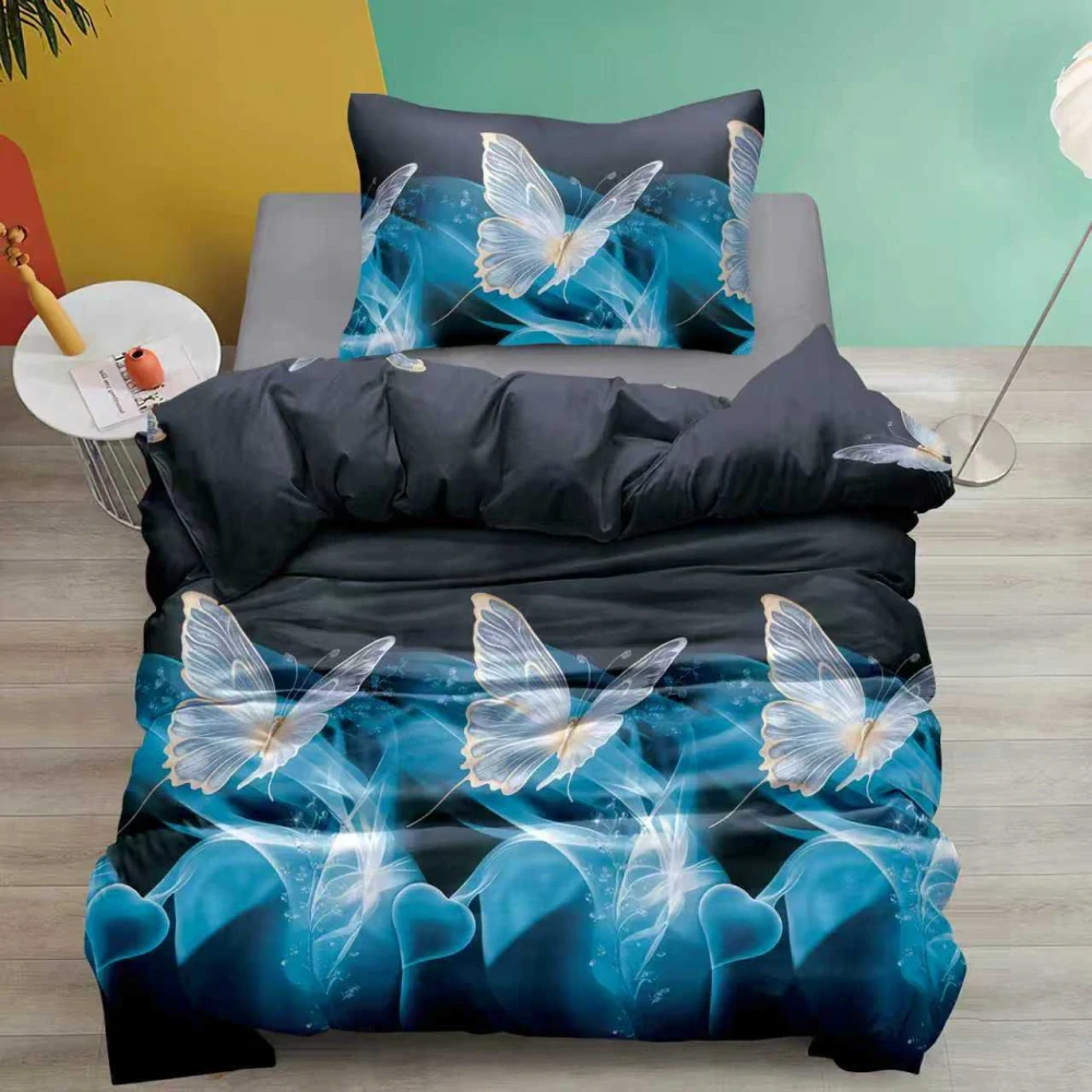 NOVINKA 2026 - Exkluzívne obojstranné Bavlnené obliečky s 3D efektom 140x200/70x90 cm - AZUROVÝ MOTÝLCI