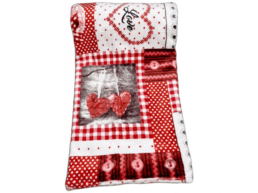 NOVINKA 2025 ! DEKA MIKROFLANEL S BERÁNKEM 150x200cm  - PATSCHWORK ČERVENÁ SRDÍČKA