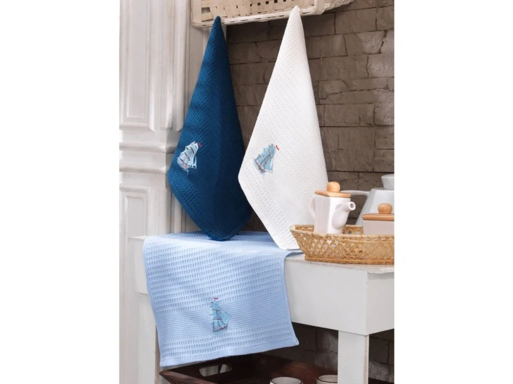  Dárková sada vaflových utěrek 3 ks - LODĚ