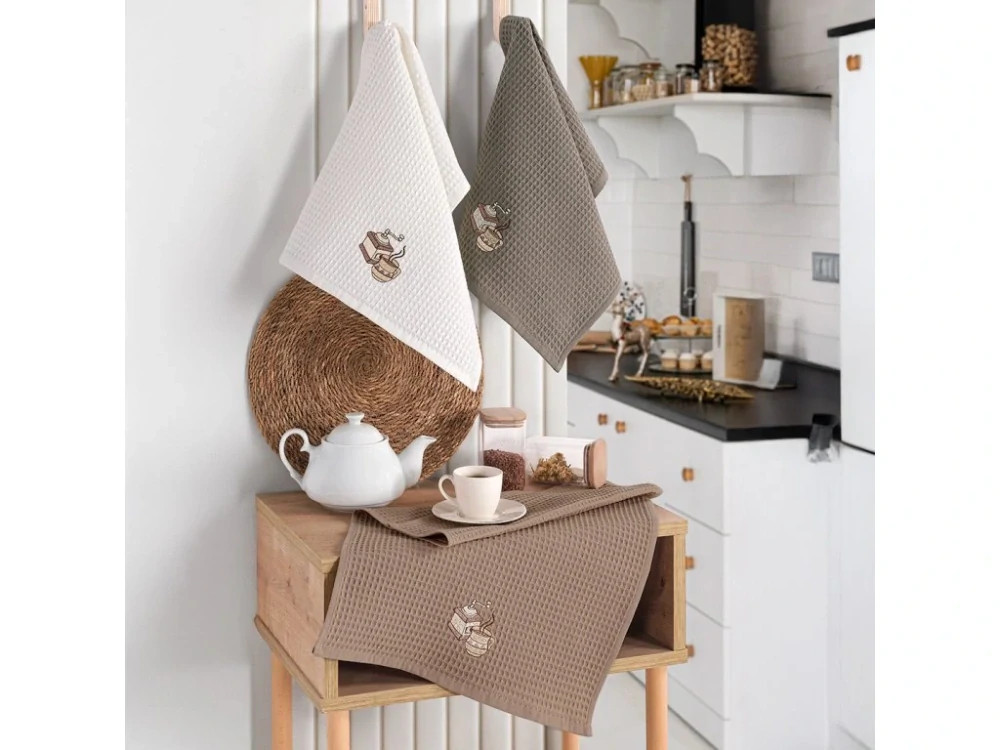  Dárková sada vaflových utěrek 3 ks - MLÝNEK NA KÁVU