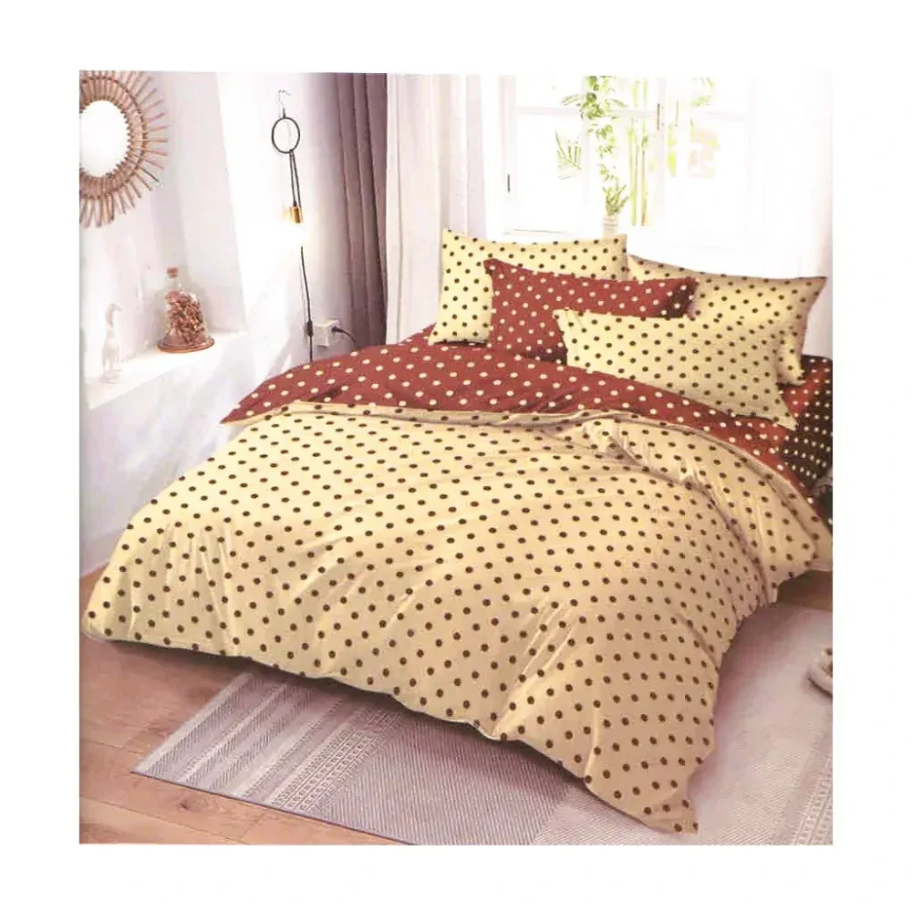 TOTÁLNÍ MASAKR CEN ! Luxusní oboustranné povlečení DUO na 2 postele 140x200/70x90 cm – Puntíky hnědo - béžové , 100% bavlna + prostěradlo ZDARMA !