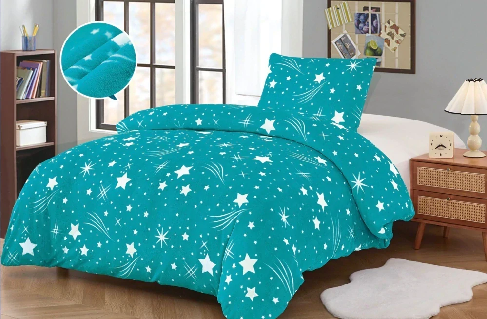 TOTÁLNY MASAKR CIEN - OBLIEČKY MIKROPLYŠ NA 2 POSTELE 70x90/140x200cm - KOMETKY TYRKYS + PROSTIERADLO ZADARMO -