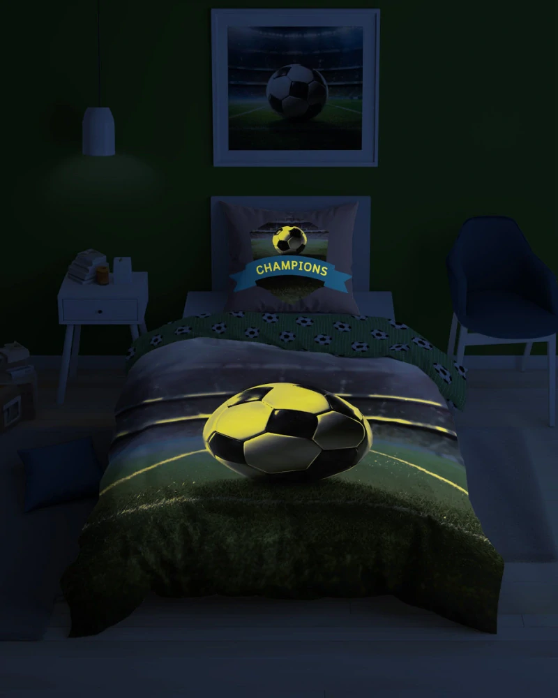 Svítící povlečení FOTBAL - Champions – oboustranné, 100% bavlna 140×200 / 70×80 cm (NOVINKA 2026)