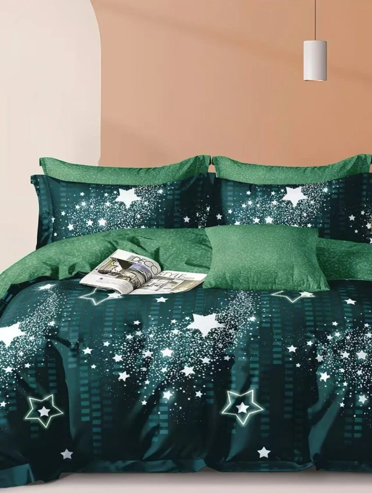 NOVINKA 2026 ! LUXUSNÍ  BAVLNĚNÉ POVLEČENÍ na 2 postele 140x200/70x90 - ZELENÉ HVĚZDY