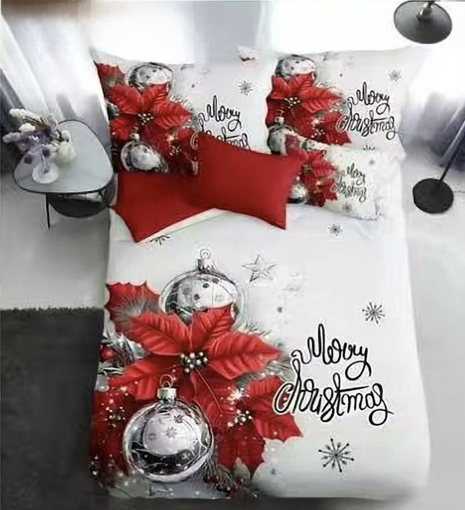  TOTÁLNÍ MASAKR CEN !  Sada vánočního Bavlněného povlečení na Francouzskou přikrývku 200x220/70x90 cm – s 3D efektem , MERRY CHRISTMAS VÁNOČNÍ - Vánoční koule + prostěradlo ZDARMA! 