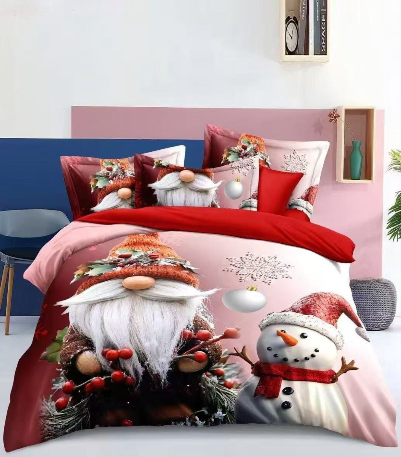  TOTÁLNÍ MASAKR CEN !  Sada vánočního Bavlněného povlečení na Francouzskou přikrývku 200x220/70x90 cm – s 3D efektem , MERRY CHRISTMAS VÁNOČNÍ - Skřítek a Sněhulák + prostěradlo ZDARMA! 