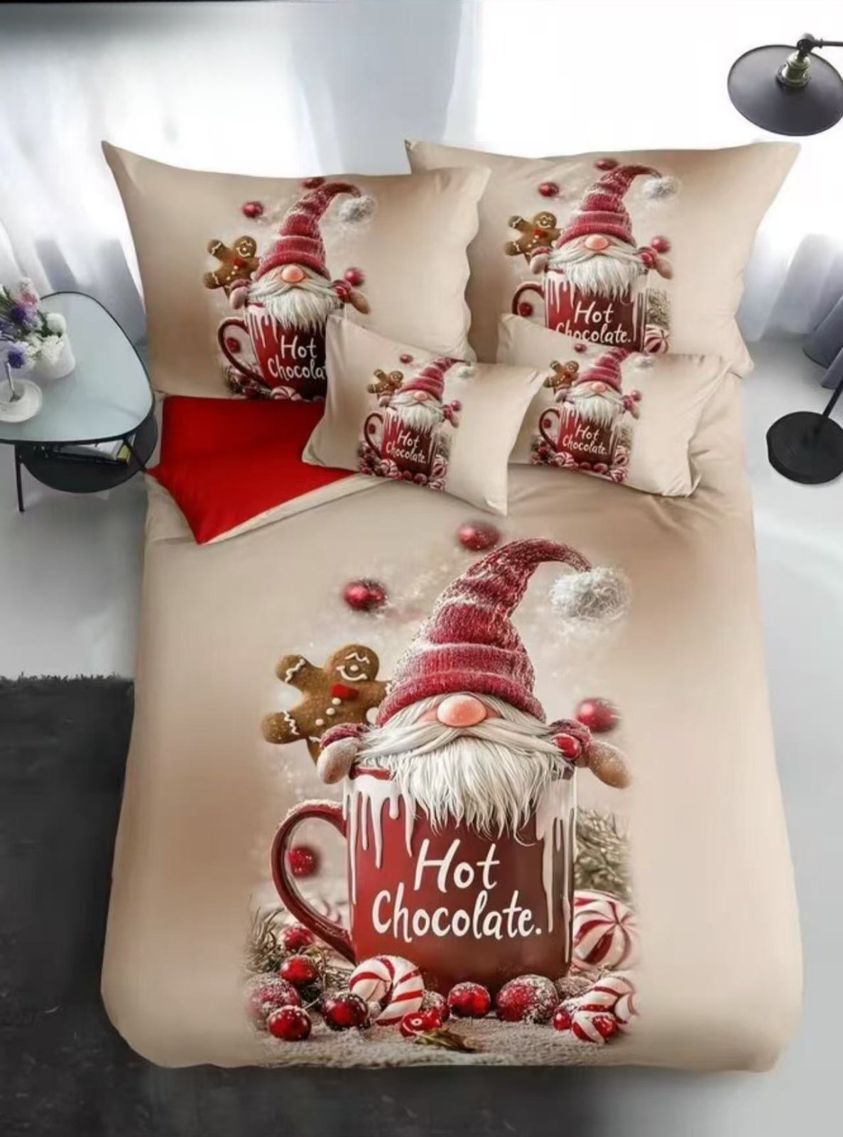  TOTÁLNÍ MASAKR CEN !  Sada vánočního Bavlněného povlečení na Francouzskou přikrývku 200x220/70x90 cm – s 3D efektem , MERRY CHRISTMAS VÁNOČNÍ - Skřítek s Čokoládou + prostěradlo ZDARMA! 