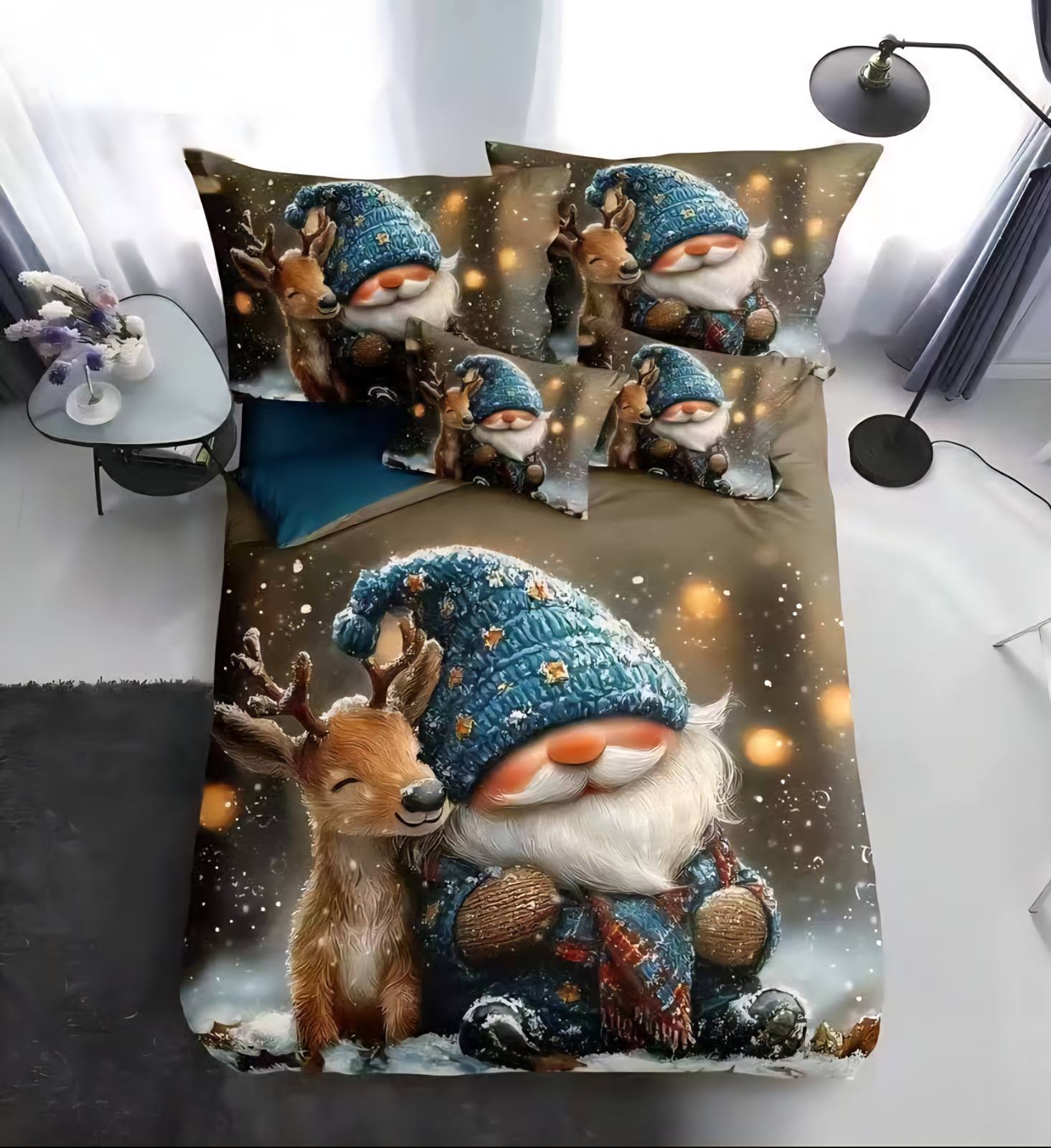  TOTÁLNÍ MASAKR CEN !  Sada vánočního Bavlněného povlečení na Francouzskou přikrývku 200x220/70x90 cm – s 3D efektem , MERRY CHRISTMAS VÁNOČNÍ - Skřítek se Sobíkem + prostěradlo ZDARMA! 
