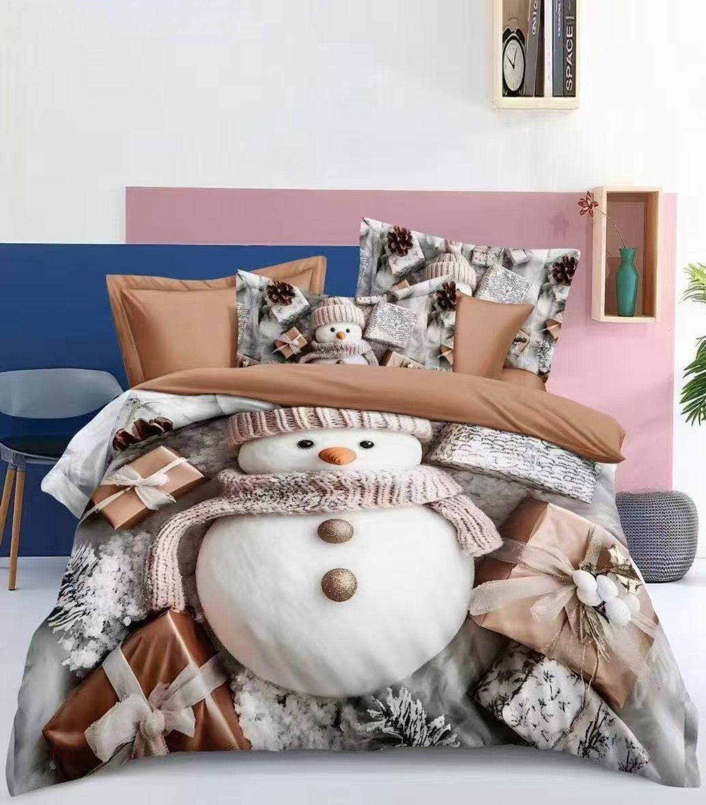 TOTÁLNÍ MASAKR CEN !  Sada vánočního Bavlněného povlečení na Francouzskou přikrývku 200x220/70x90 cm – s 3D efektem , MERRY CHRISTMAS VÁNOČNÍ - Sněhulák s Dárečky + prostěradlo ZDARMA! 