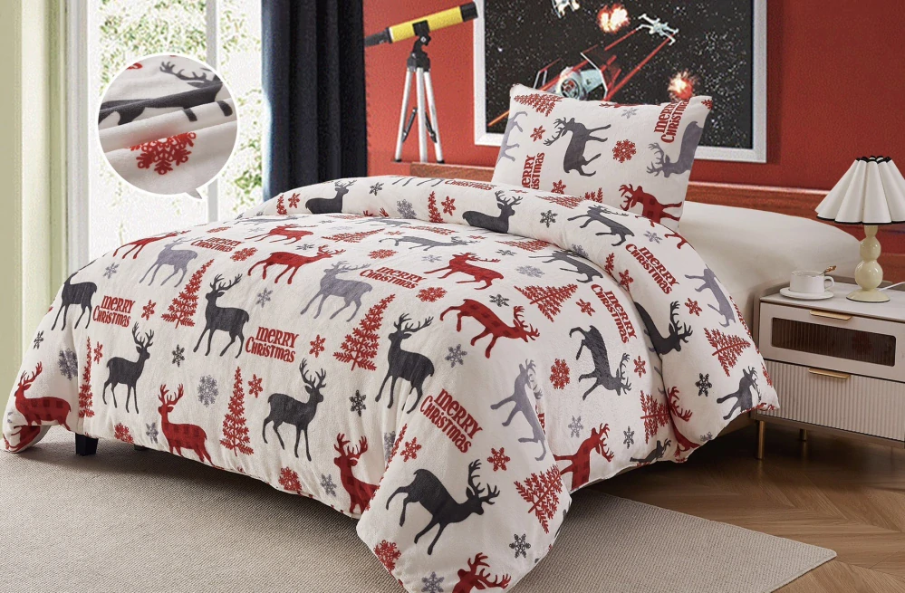  TOTÁLNÍ MASAKR CEN !  POVLEČENÍ MIKROPLYŠ 70x90/140x200cm - JELENI - BÍLÉ