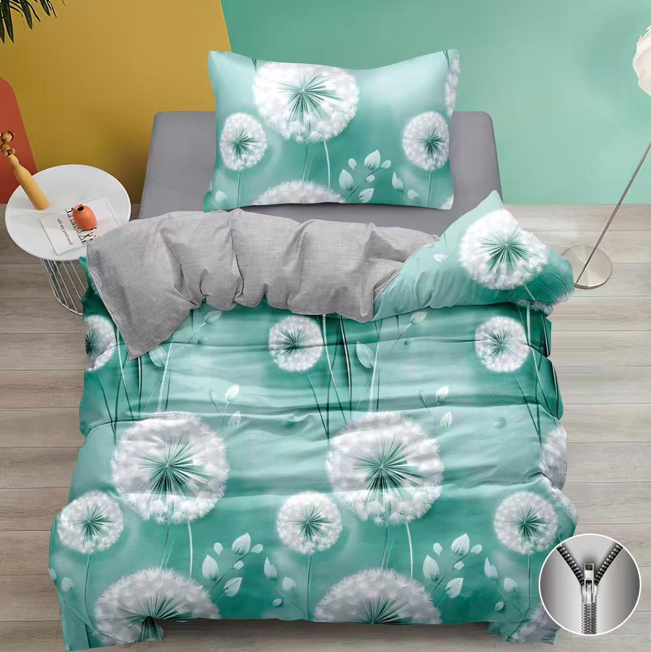 NOVINKA 2026 - Exkluzívne obojstranné Bavlnené obliečky s 3D efektom 140x200/70x90 cm - PAMPELIŠKY ZELENÉ