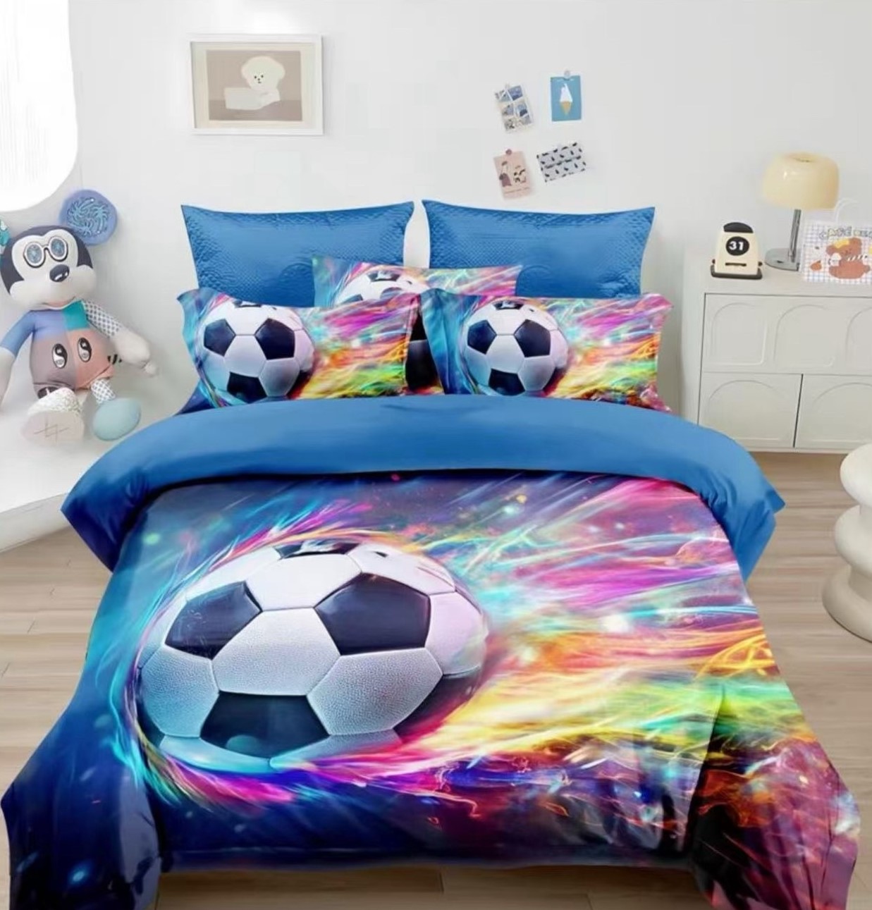 Novinka 2026 - Bavlnené obliečky s 3D efektom na 2 postele -140×200/70×90 cm - FUTBAL č.12 + prestieradlo zadarmo